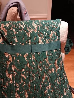 Green Lace Maxi Dress with Satin Waistband